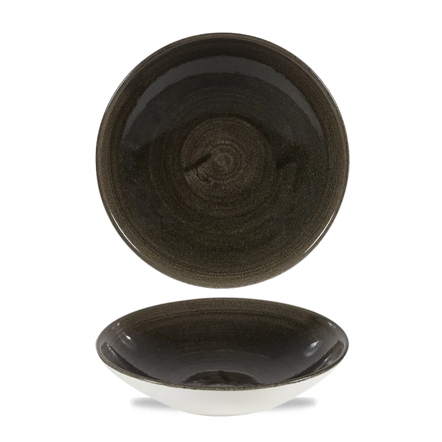 Churchill Stonecast Iron Black randloze coupekom 18cm – gespikkeld stoneware met reactief glazuur voor brasseries