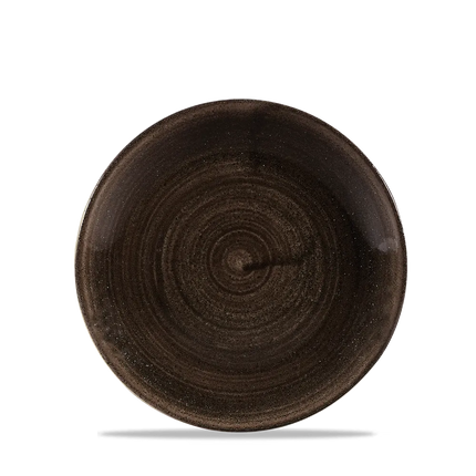 Churchill Stonecast Iron Black randloos coupebord 17cm – gespikkeld stoneware met reactief glazuur voor banqueting