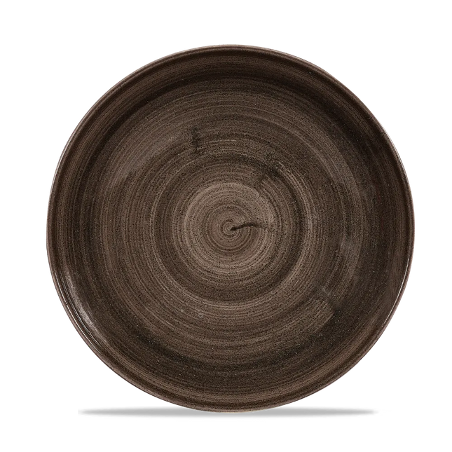 Churchill Stonecast Iron Black randloos coupebord 22cm – gespikkeld stoneware met reactief glazuur voor restaurants