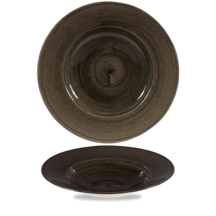 Churchill Stonecast Iron Black kom met brede rand, groot 28cm – gespikkeld stoneware met reactief glazuur voor horeca