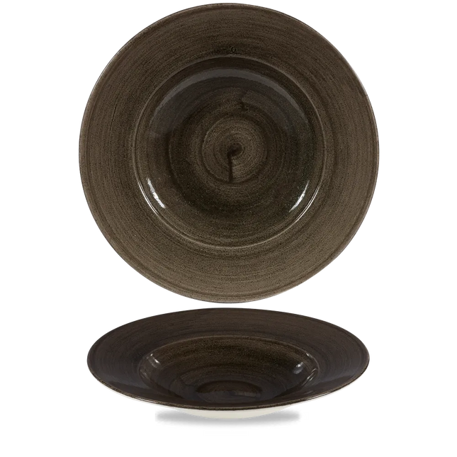 Churchill Stonecast Iron Black kom met brede rand, groot 28cm – gespikkeld stoneware met reactief glazuur voor horeca
