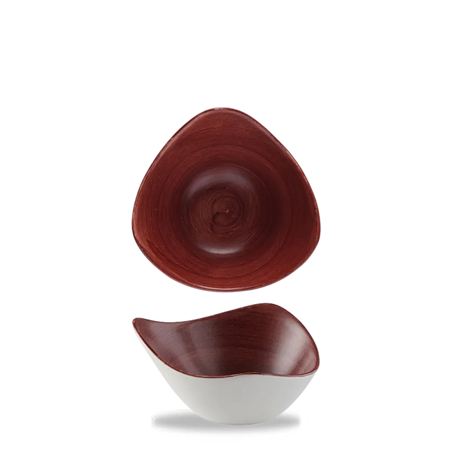 Churchill Stonecast Red Rust driehoekige kom 15cm – gespikkeld stoneware met reactief glazuur voor lunchrooms