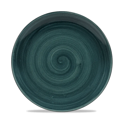 Churchill Stonecast Rustic Teal randloos coupebord 26cm – gespikkeld stoneware met reactief glazuur voor bars