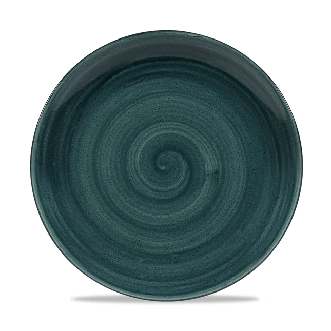 Churchill Stonecast Rustic Teal randloos coupebord 26cm – gespikkeld stoneware met reactief glazuur voor bars
