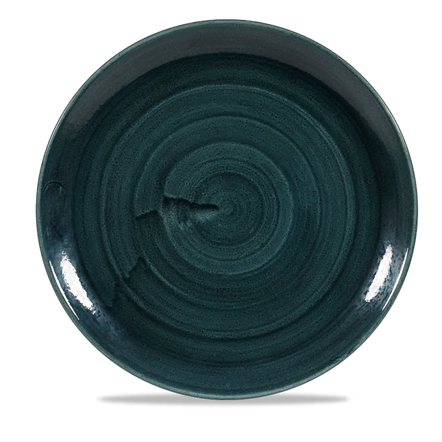 Churchill Stonecast Rustic Teal randloos coupebord 29cm – gespikkeld stoneware met reactief glazuur voor horeca