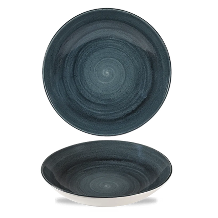Churchill Stonecast Rustic Teal randloze coupekom 25cm – gespikkeld stoneware met reactief glazuur voor buffetten