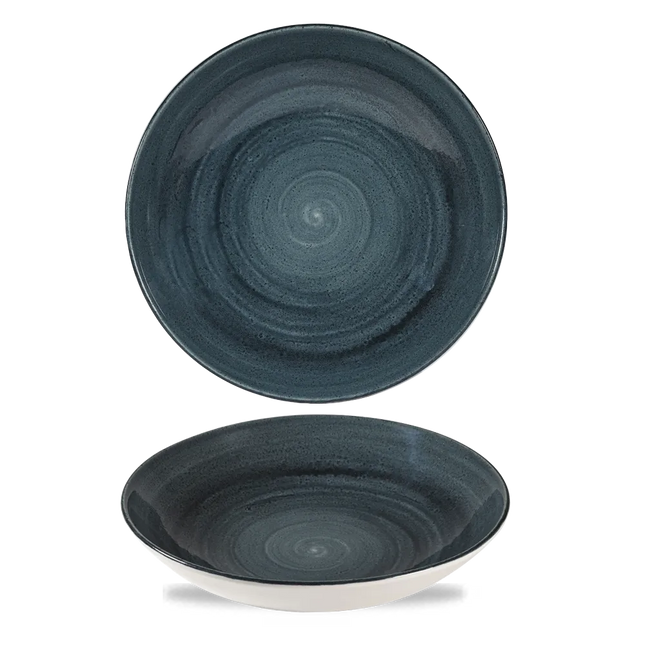 Churchill Stonecast Rustic Teal randloze coupekom 25cm – gespikkeld stoneware met reactief glazuur voor buffetten