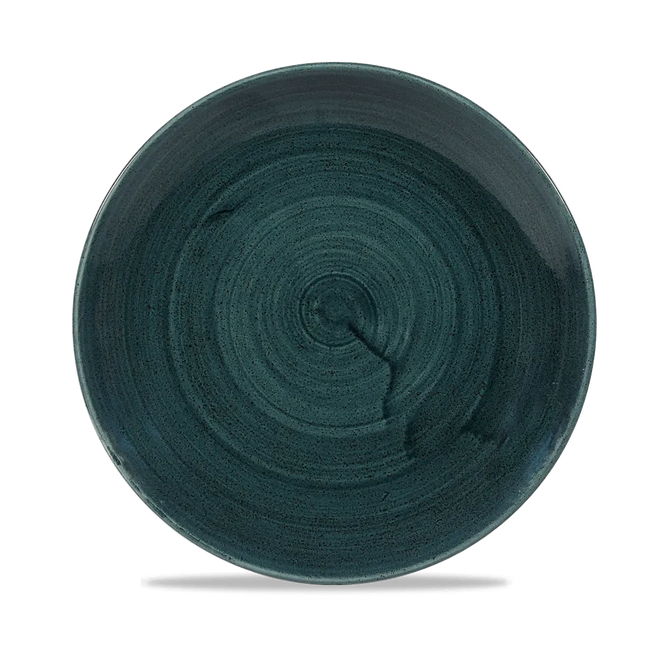 Churchill Stonecast Rustic Teal randloos coupebord 22cm – gespikkeld stoneware met reactief glazuur voor catering