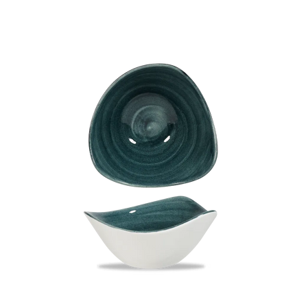 Churchill Stonecast Rustic Teal driehoekige kom 15cm – gespikkeld stoneware met reactief glazuur voor brasseries