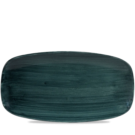 Churchill Stonecast Teal ovaal chef's bord 35.5x18.9cm – gespikkeld stoneware met reactief glazuur voor restaurants