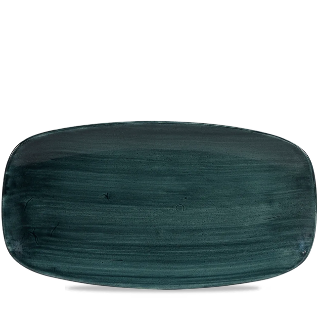 Churchill Stonecast Teal ovaal chef's bord 35.5x18.9cm – gespikkeld stoneware met reactief glazuur voor restaurants