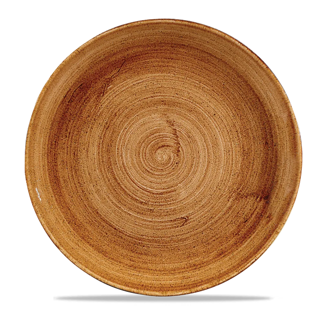 Churchill Stonecast Copper randloos coupebord 28.6cm – gespikkeld stoneware met reactief glazuur voor cafés