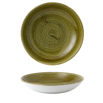 Churchill Plume Green randloze coupekom 24.8cm – porselein met gekleurde coupe-rand voor bistro's