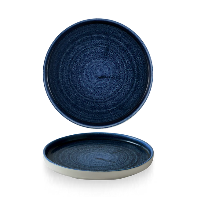 Churchill Plume Ultramarine bord met opstaande rand 21 cm – porselein met gekleurde coupe-rand voor banqueting