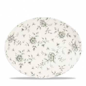 Churchill Rose Chintz Grey ovaal coupebord 32x25cm – vitrified porselein met bloemmotief voor bistro's