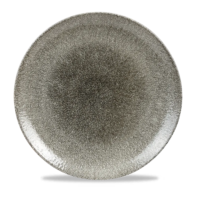 Churchill Raku Quartz Black randloos coupebord 29cm – reactief geglazuurd stoneware voor bistro's
