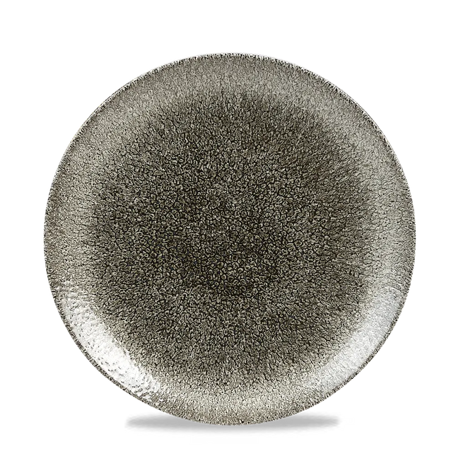 Churchill Raku Quartz Black randloos coupebord 22cm – reactief geglazuurd stoneware voor restaurants