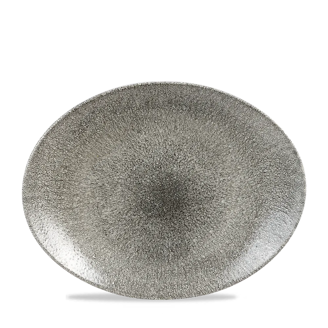 Churchill Raku Quartz Black ovaal coupebord 32cm – reactief geglazuurd stoneware voor horeca