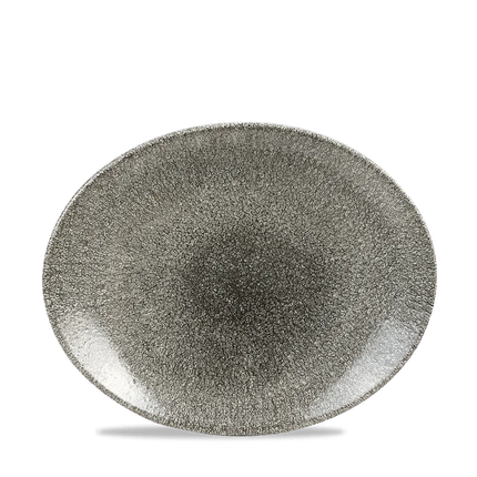 Churchill Raku Quartz Black ovaal coupebord 28.1cm – reactief geglazuurd stoneware voor buffetten