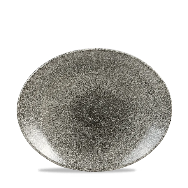 Churchill Raku Quartz Black ovaal coupebord 28.1cm – reactief geglazuurd stoneware voor buffetten