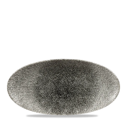 Churchill Raku Quartz Black ovaal chef's bord 29.9x15cm – reactief geglazuurd stoneware voor fine dining