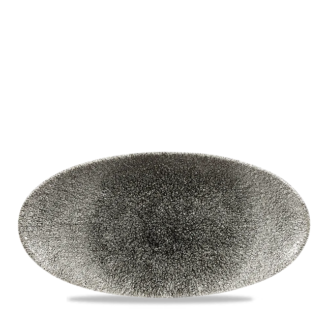 Churchill Raku Quartz Black ovaal chef's bord 29.9x15cm – reactief geglazuurd stoneware voor fine dining