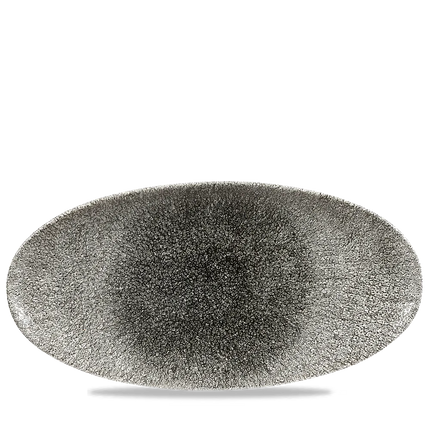 Churchill Raku Quartz Black ovaal chef's bord 34.7x17.3cm – reactief geglazuurd stoneware voor catering