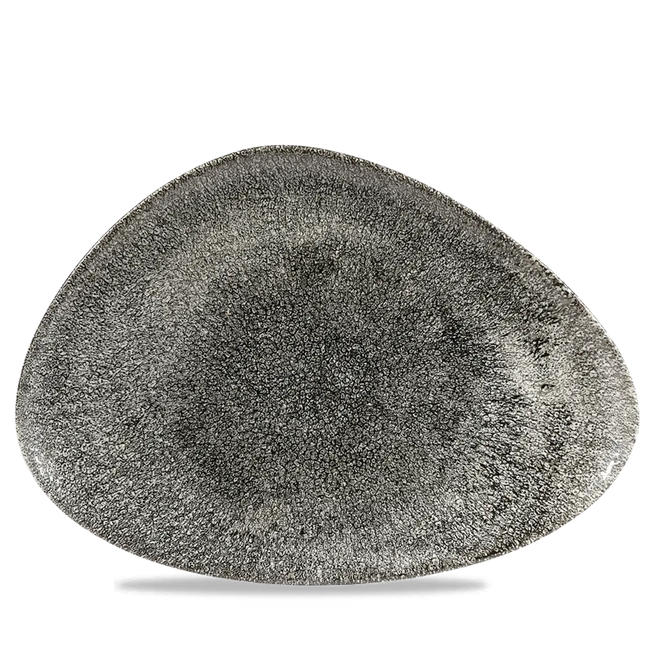 Churchill Raku Quartz Black driehoekig chef's bord 35.6x25cm – reactief geglazuurd stoneware voor buffetten