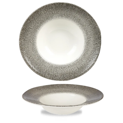 Churchill Raku Quartz Black kom met brede rand, groot 28cm – reactief geglazuurd stoneware voor restaurants