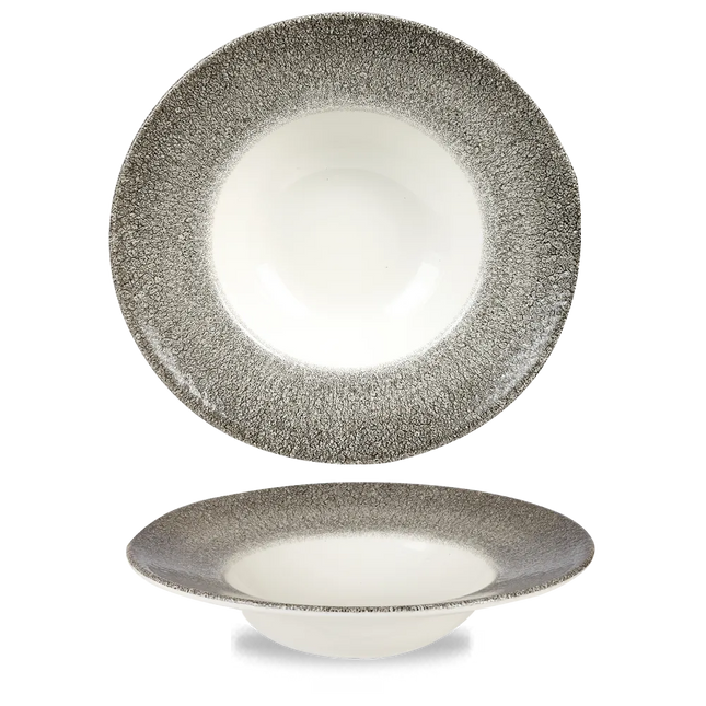 Churchill Raku Quartz Black kom met brede rand, groot 28cm – reactief geglazuurd stoneware voor restaurants