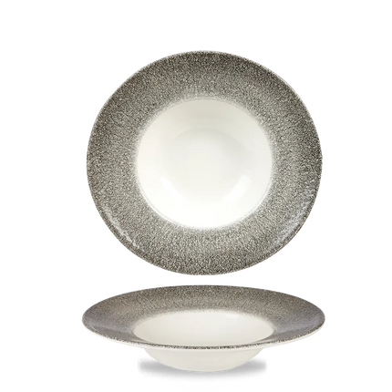 Churchill Raku Quartz Black kom met brede rand, medium 24cm – reactief geglazuurd stoneware voor hotels