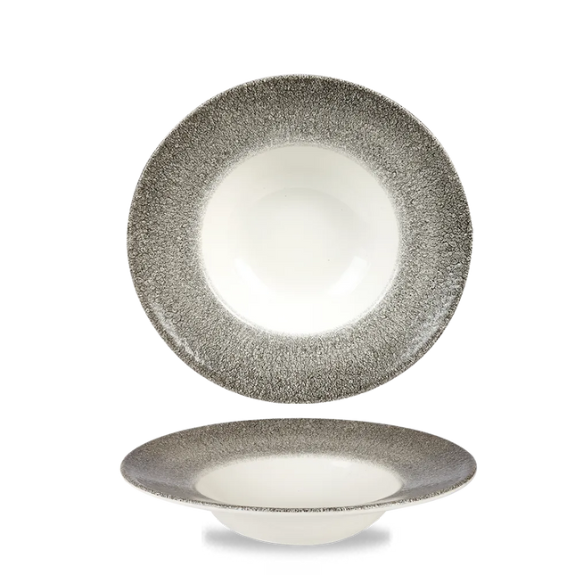 Churchill Raku Quartz Black kom met brede rand, medium 24cm – reactief geglazuurd stoneware voor hotels