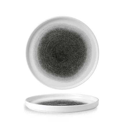 Churchill Raku Quartz Black bord met opstaande rand 26cm – reactief geglazuurd stoneware voor bars