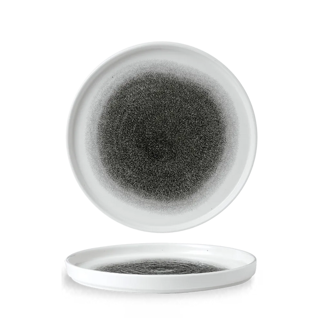 Churchill Raku Quartz Black bord met opstaande rand 26cm – reactief geglazuurd stoneware voor bars