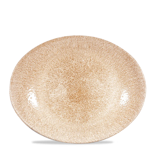 Churchill Raku Garnet Orange ovaal coupebord 32cm – reactief geglazuurd stoneware voor restaurants