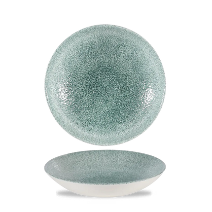 Churchill Raku Jade Green randloze coupekom 18cm – reactief geglazuurd stoneware voor fine dining