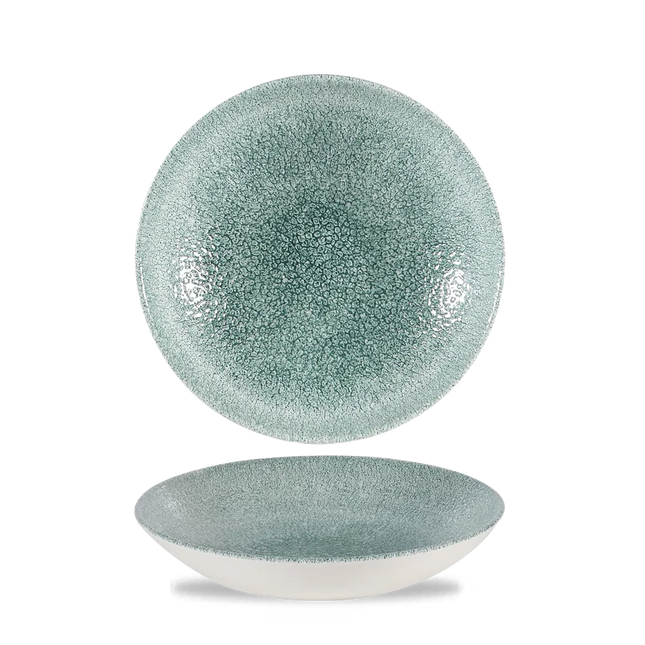 Churchill Raku Jade Green randloze coupekom 18cm – reactief geglazuurd stoneware voor fine dining
