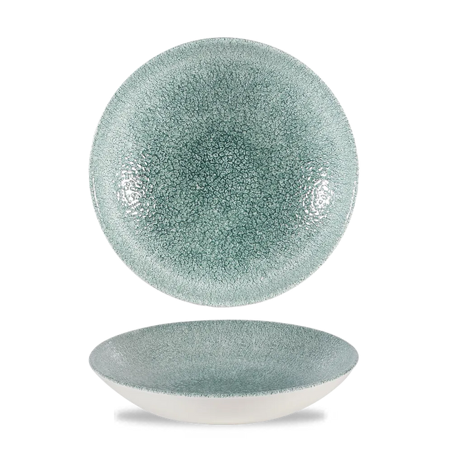 Churchill Raku Jade Green randloze coupekom 25cm – reactief geglazuurd stoneware voor catering