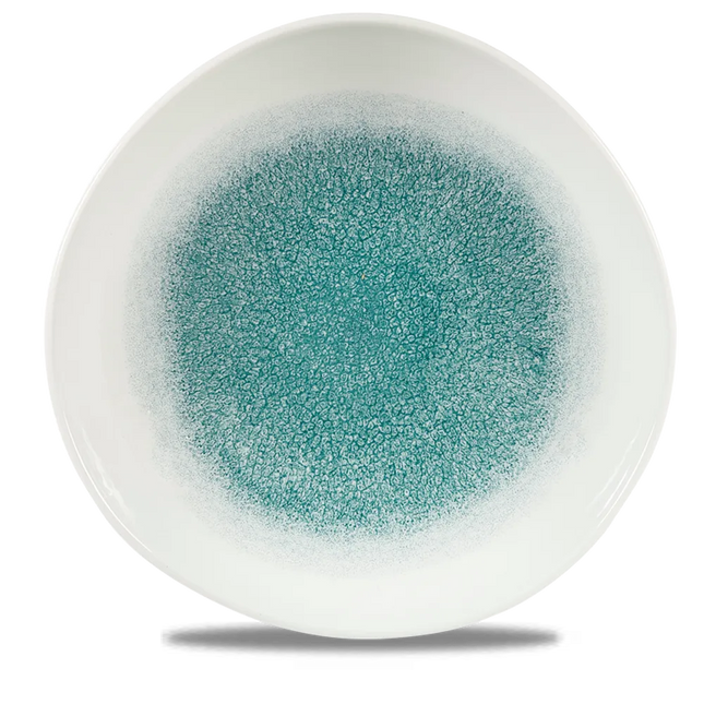 Churchill Raku Jade Green rond bord met structuurrand 28.6cm – reactief geglazuurd stoneware voor cafés