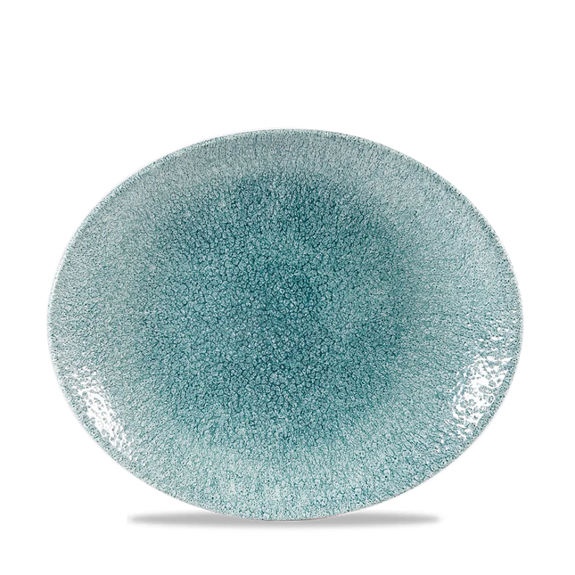 Churchill Raku Jade Green ovaal coupebord 28.1cm – reactief geglazuurd stoneware voor catering