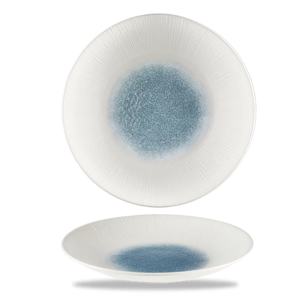 Churchill Raku Topaz Blue Bamboo diep coupebord Ø 28,1 cm – blauw gespikkeld porseleinen bord voor horeca