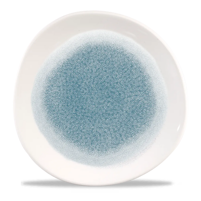 Churchill Raku Topaz Blue rond bord met rand Ø 28,6 cm – blauw gespikkeld porseleinen bord voor horeca