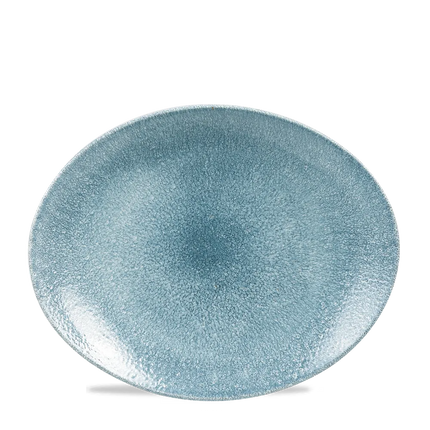 Churchill Raku Topaz Blue Orbit ovaal coupebord Ø 32 cm – blauw gespikkeld porseleinen bord voor fine dining