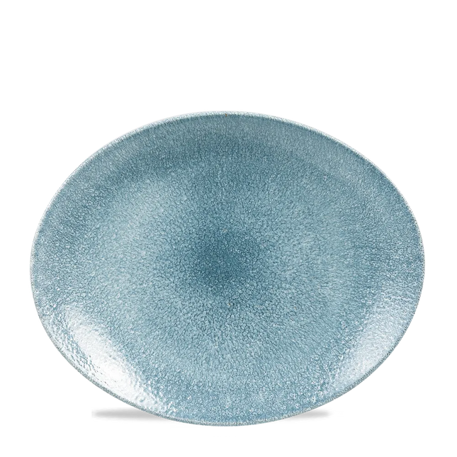 Churchill Raku Topaz Blue Orbit ovaal coupebord Ø 32 cm – blauw gespikkeld porseleinen bord voor fine dining