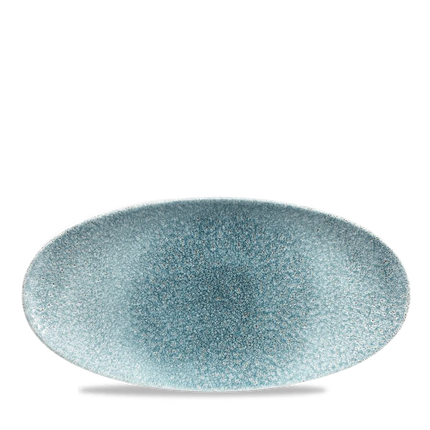Churchill Raku Topaz Blue ovaal chefsbord 29,9 x 15 cm – gespikkeld porseleinen presentatiebord voor horeca