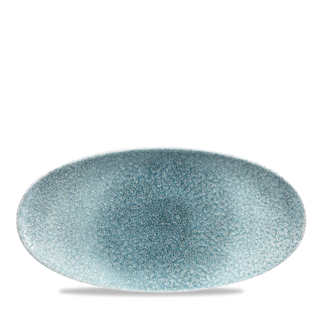 Churchill Raku Topaz Blue ovaal chefsbord 29,9 x 15 cm – gespikkeld porseleinen presentatiebord voor horeca