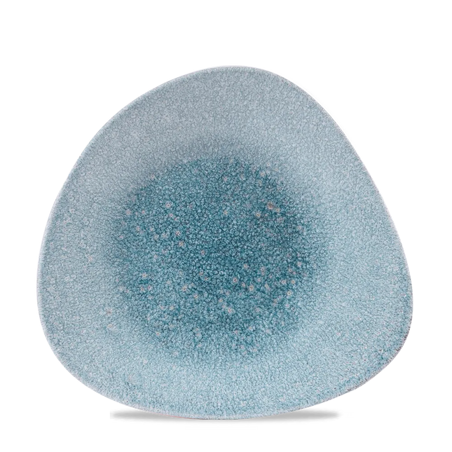 Churchill Raku Topaz Blue driehoekige ondiepe kom 780 ml – gespikkeld porseleinen kom voor horeca