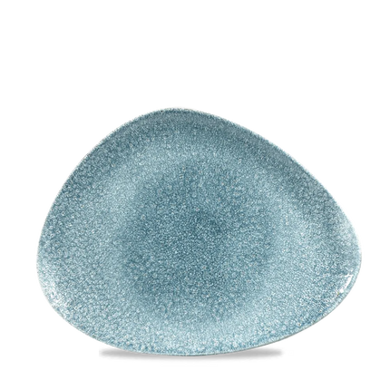 Churchill Raku Topaz Blue driehoekig chefsbord 26,5 x 20,5 cm – gespikkeld porseleinen bord voor horeca