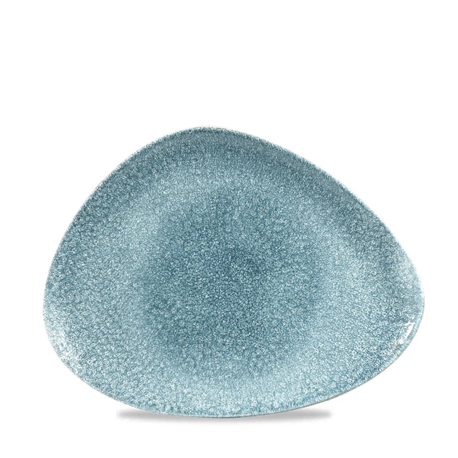 Churchill Raku Topaz Blue driehoekig chefsbord 26,5 x 20,5 cm – gespikkeld porseleinen bord voor horeca