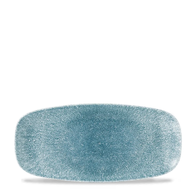 Churchill Raku Topaz Blue ovaal chefsbord 26,9 x 12,7 cm – klein porseleinen presentatiebord voor horeca